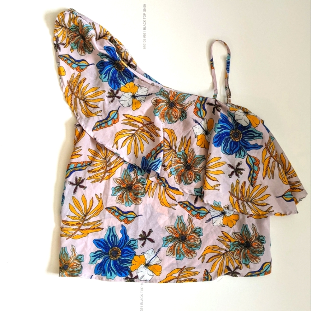 Shein Ruffle trim one shoulder blouse